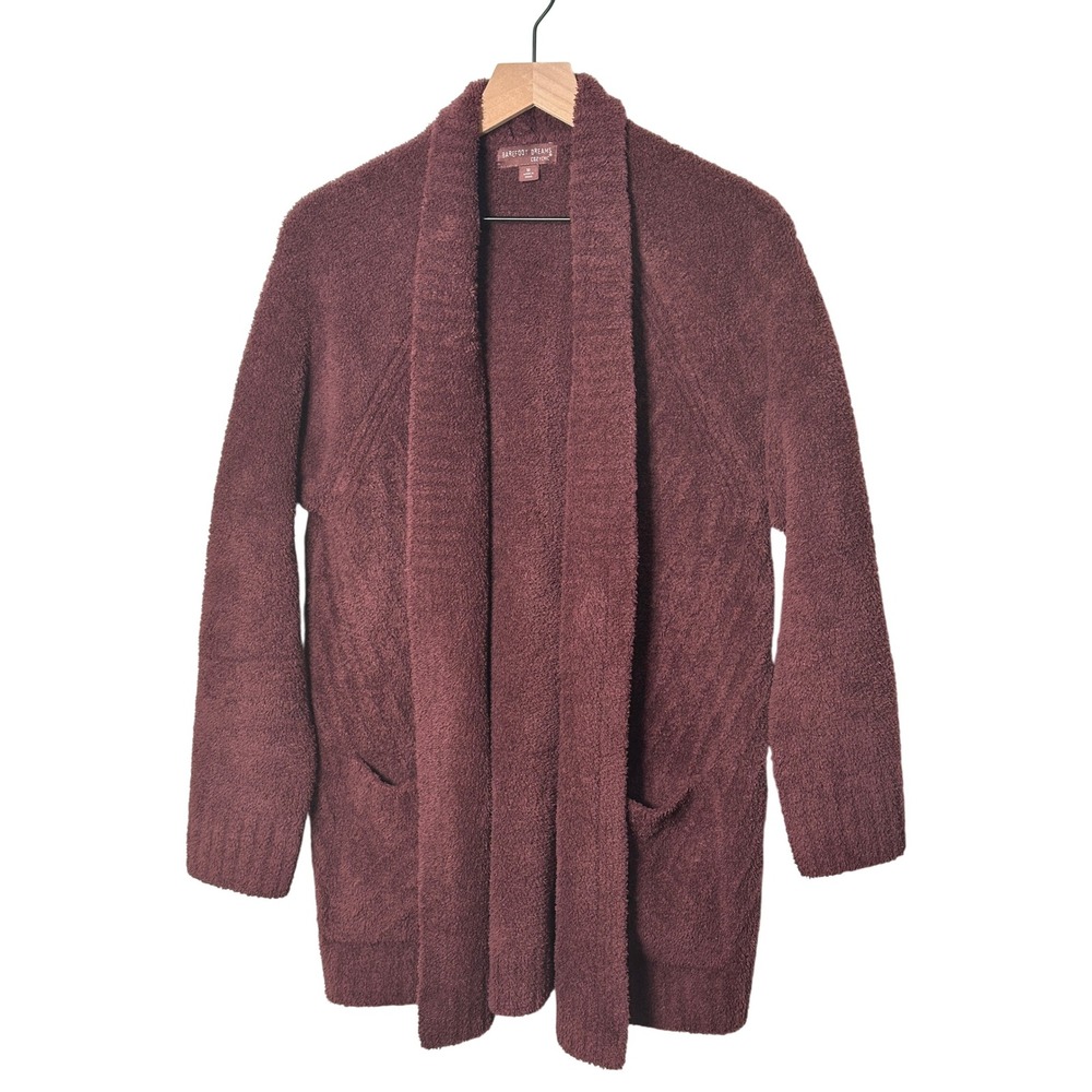 Barefoot Dreams CozyChic Lite Open Front Cardigan Sweater Burgundy Brown Medium‎